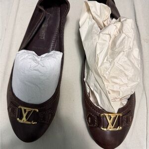 Louis Vuitton Dark Brown leather Flats with Gold Accents size 8